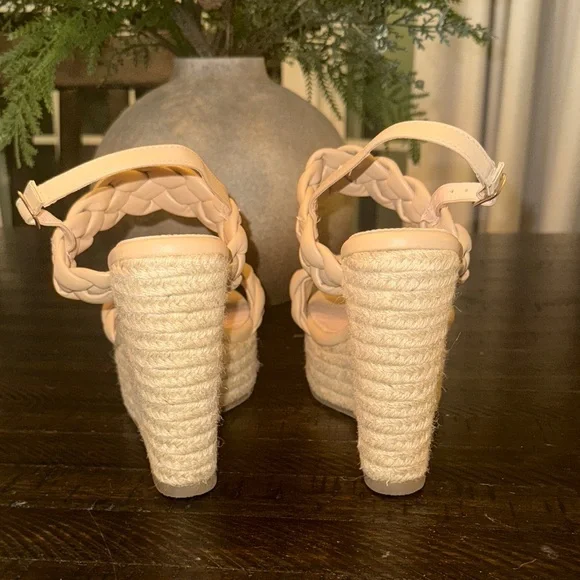 Braided Tan Platform Wedge Sandals NWOT - Picture 6 of 9